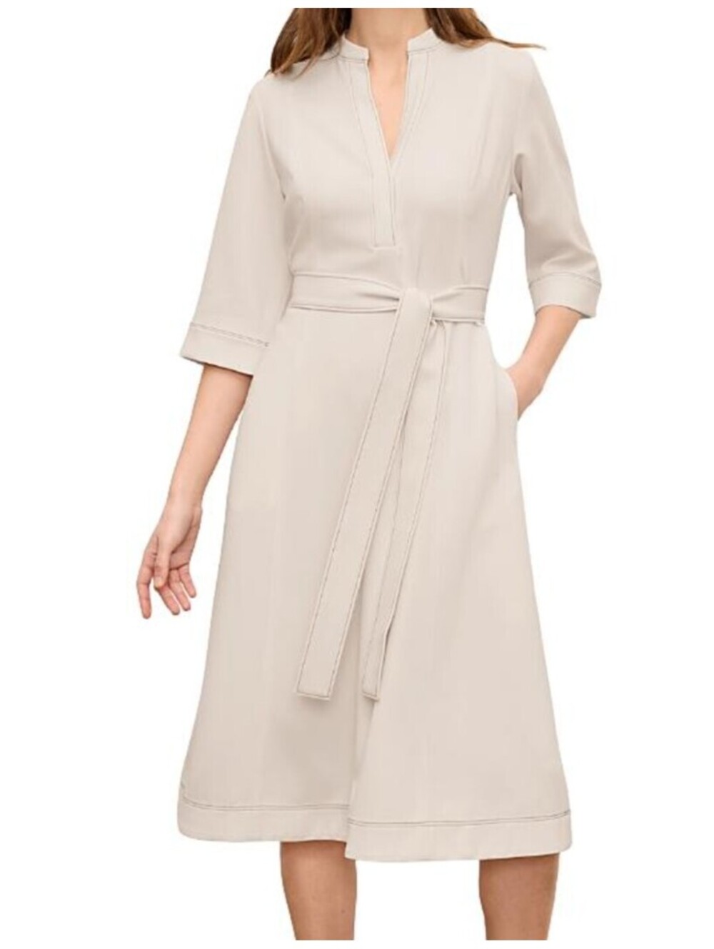 MM LAFLEUR cream Lauleh belted midi dress sz M